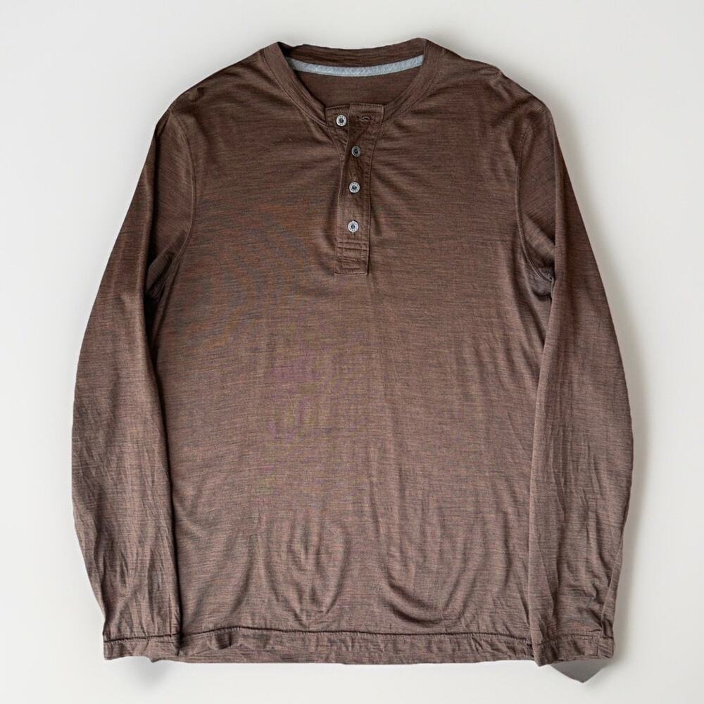 Ibex Henley Shirt Medium Brown Long Sleeve Merino Wool Outdoors Hiking
